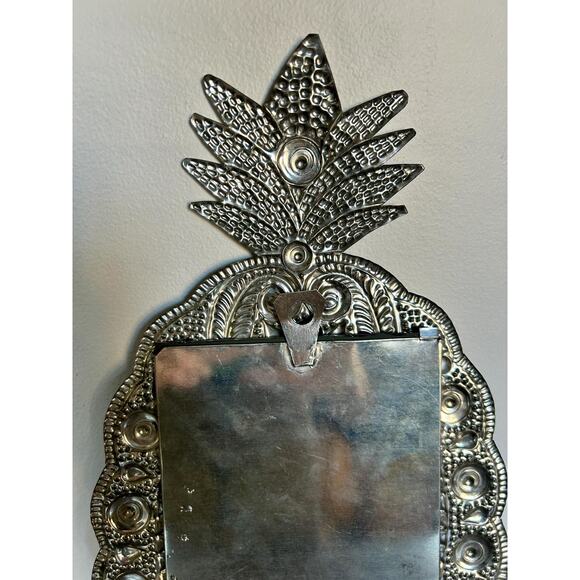 Vintage Ornate Silver Hand-Hammered Metal Frame with Candleholders - Picture 5 of 5